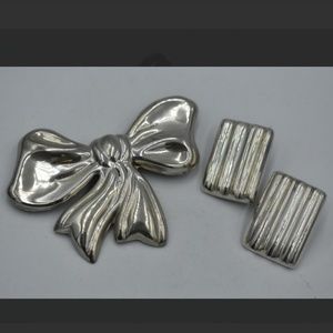 3 Piece-925 Sterling Taxco Earrings & Bow Brooch